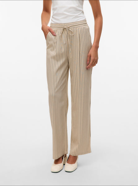 VM Pinstripe Tie Waist Wide Leg Trousers