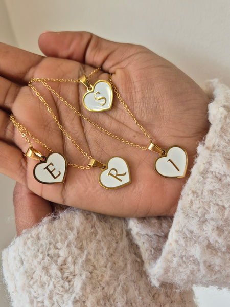 Gold Heart Initial Necklace