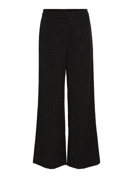 Vila Black Embellished Wide Leg Trousers