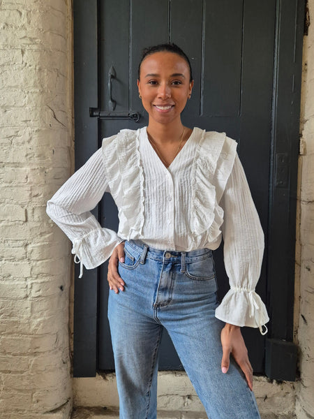 VM Frill Long Sleeve Blouse in White