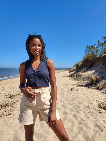 VM Aware Button Front Vest Top In Navy