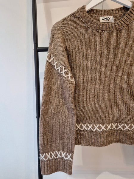 Only Contrast Stitch Chunky Jumper In Malt Brown