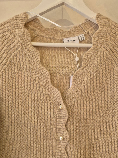 Vila Beige Long Sleeve Light Gold Glitter Cardigan