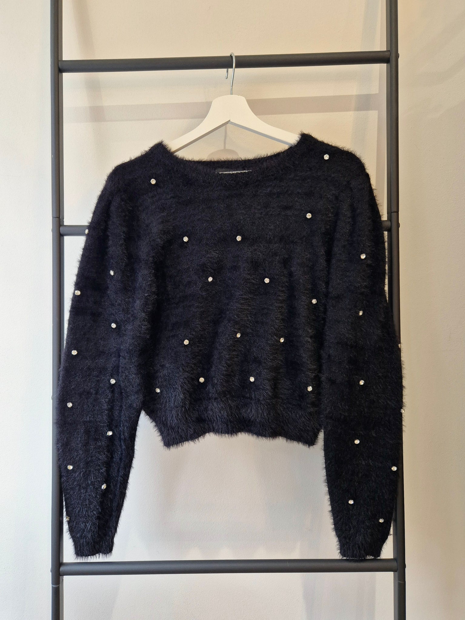 Pieces Black Fluffy Diamante Knit Jumper