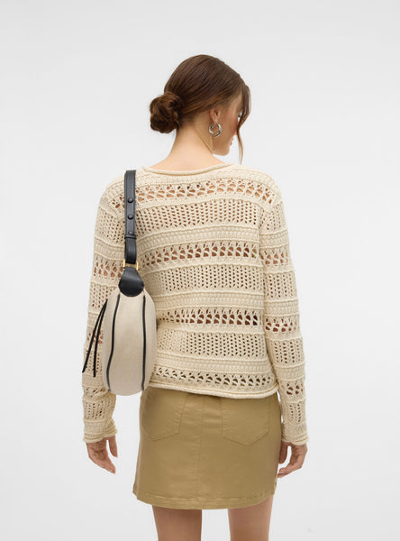 Pieces Crochet Long Sleeve Knit in Cream