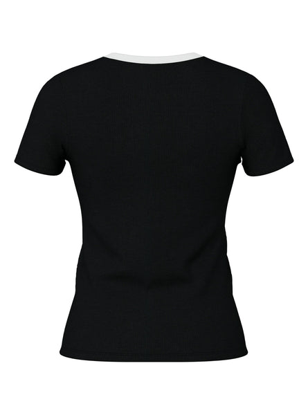 Pieces Ribbed Black & White Tshirt