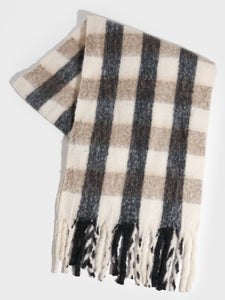 Pieces Soft Brushed Tassel Scarf In Brown & Black Check