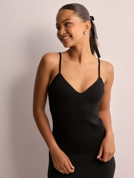 VM Ribbed Knit Strappy Vest Top In Black