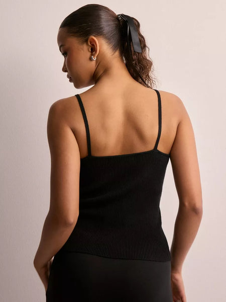 VM Ribbed Knit Strappy Vest Top In Black