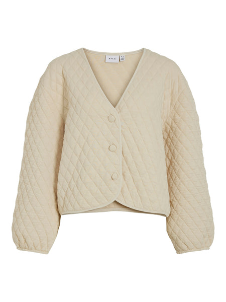 Vila Long Sleeve Quilted Jacket In Birch