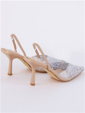 Diamante Perspex Slingbacks In Nude