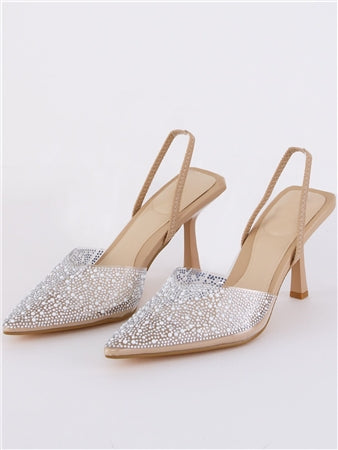 Diamante Perspex Slingbacks In Nude