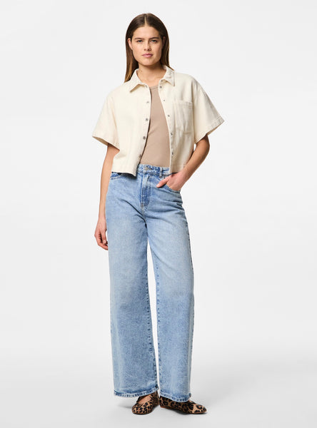 Pieces Boxy Fit Soft Denim Shirt in Cream