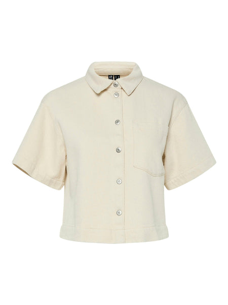 Pieces Boxy Fit Soft Denim Shirt in Cream