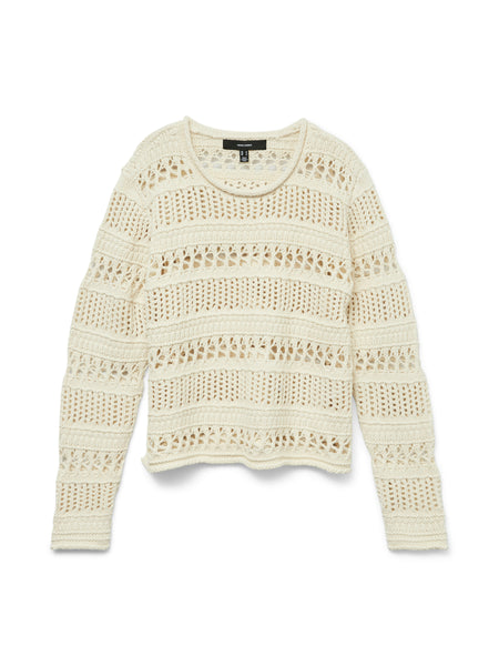 Pieces Crochet Long Sleeve Knit in Cream