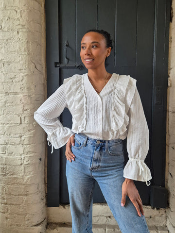 VM Frill Long Sleeve Blouse in White