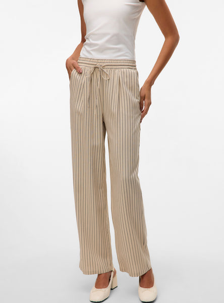 VM Pinstripe Tie Waist Wide Leg Trousers