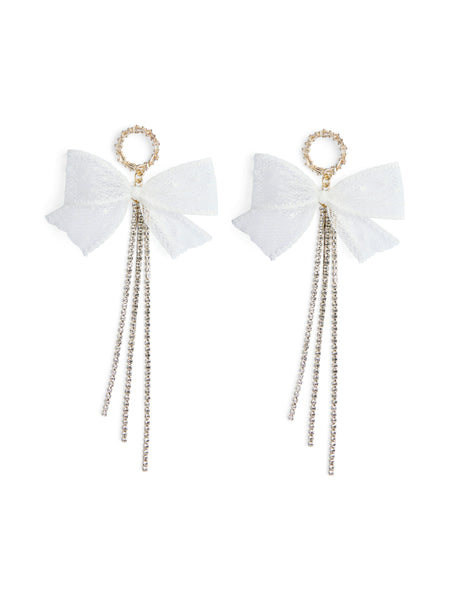 Pieces Ribbon Diamante Drop Earrings