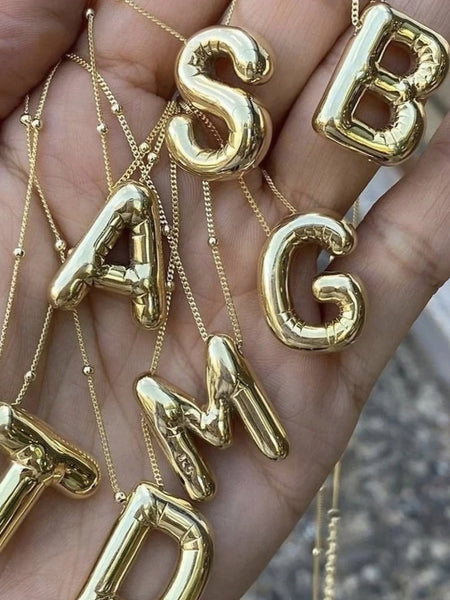 Gold Bubble Initial Necklace