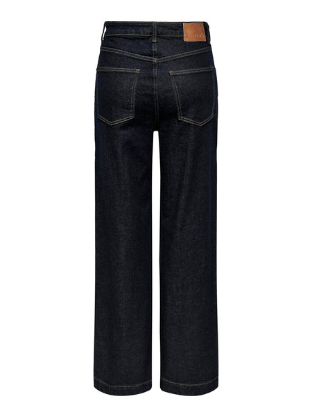 Only Juicy Wide Leg High Waist Seam Jeans In Dark Blue