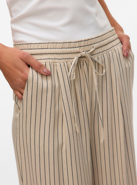 VM Pinstripe Tie Waist Wide Leg Trousers