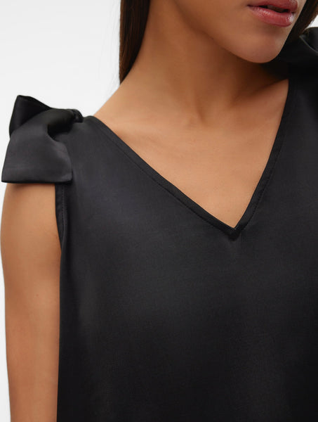 VM V Neck Bow Detail Satin Top