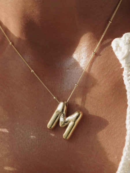 Gold Bubble Initial Necklace