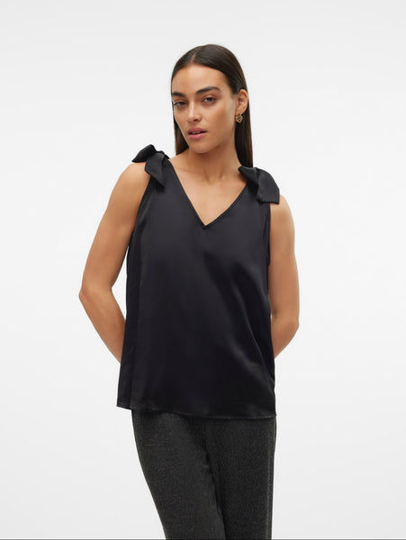 VM V Neck Bow Detail Satin Top