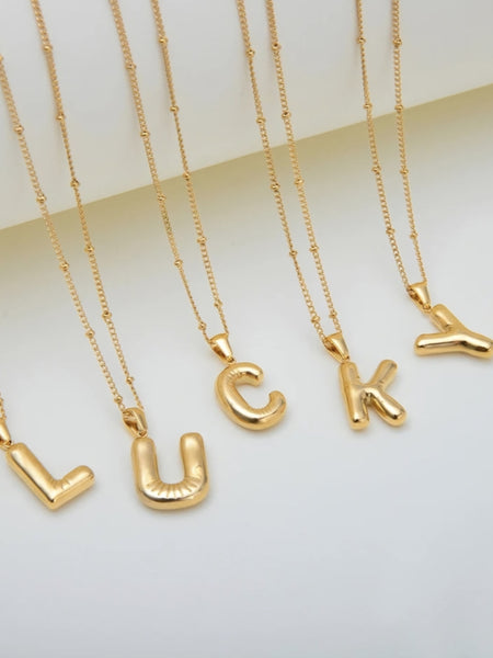 Gold Bubble Initial Necklace