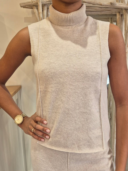 Only Knitted Sleeveless Rollneck Co-ord In Oat