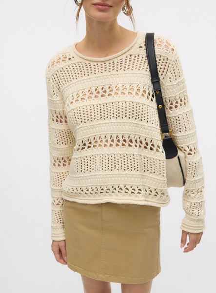 Pieces Crochet Long Sleeve Knit in Cream