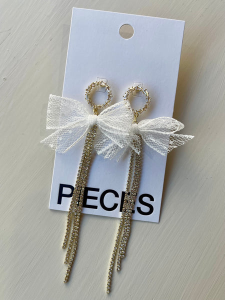 Pieces Ribbon Diamante Drop Earrings