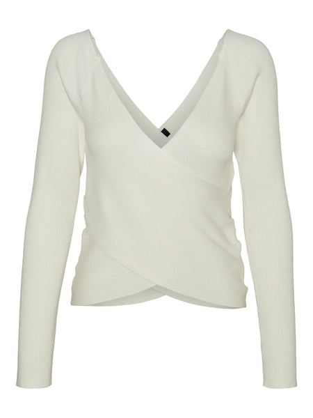 VM Ribbed V Neck Top In Birch