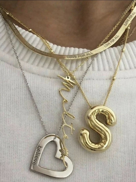 Gold Bubble Initial Necklace