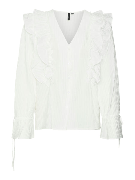 VM Frill Long Sleeve Blouse in White