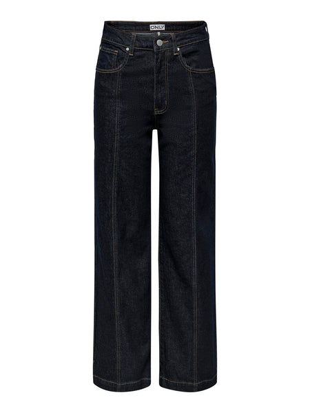 Only Juicy Wide Leg High Waist Seam Jeans In Dark Blue