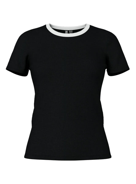 Pieces Ribbed Black & White Tshirt