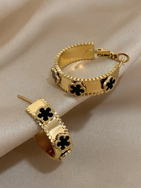 Gold Stainless Steel Clover Hoop Earrings