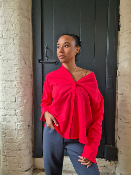 Pieces Relaxed Fit Oversized Shirt in Red