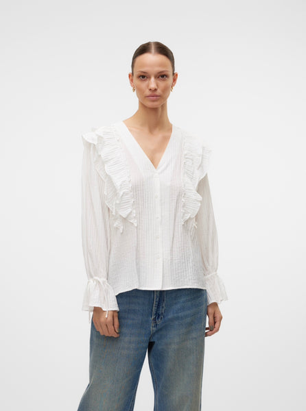 VM Frill Long Sleeve Blouse in White