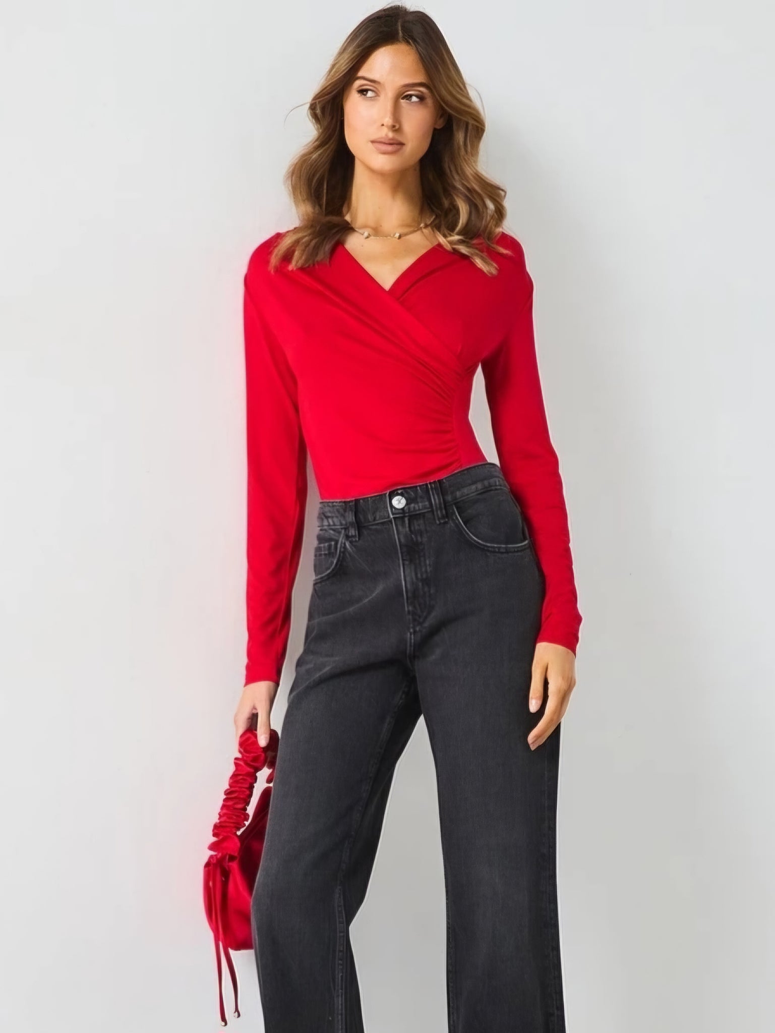 VM Red V Neck Bodysuit