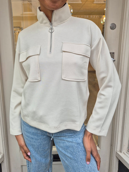 Vila Zip Neck Super Soft Long Sleeve Top In Birch