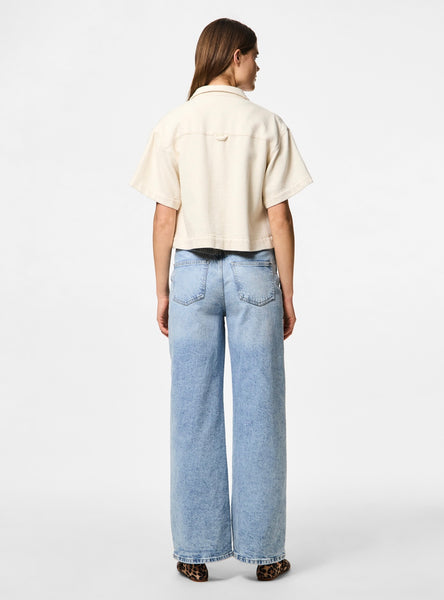 Pieces Boxy Fit Soft Denim Shirt in Cream