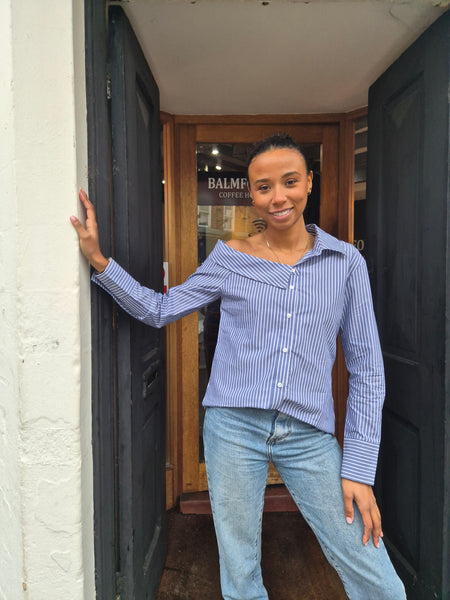 Only Off Shoulder Pinstripe Shirt