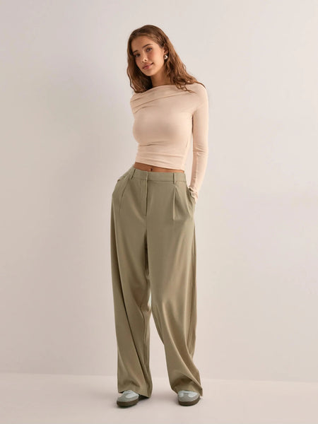 Pieces Mid Waist Baggy Trousers