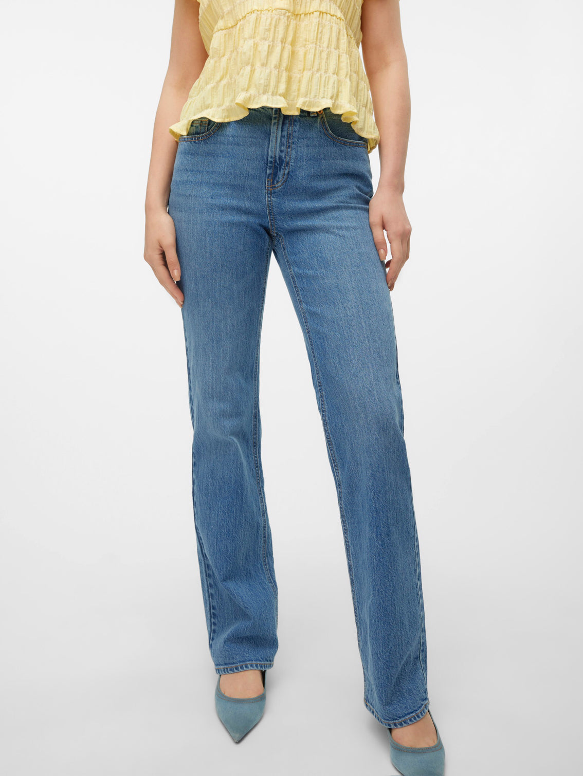 VM Tessa High Waist Straight Leg Jeans In Medium Blue