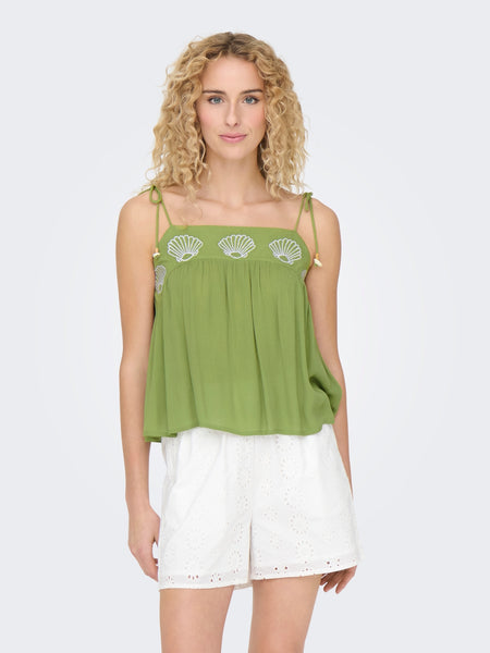 Only Green Seashell Tie Strap Smock Top