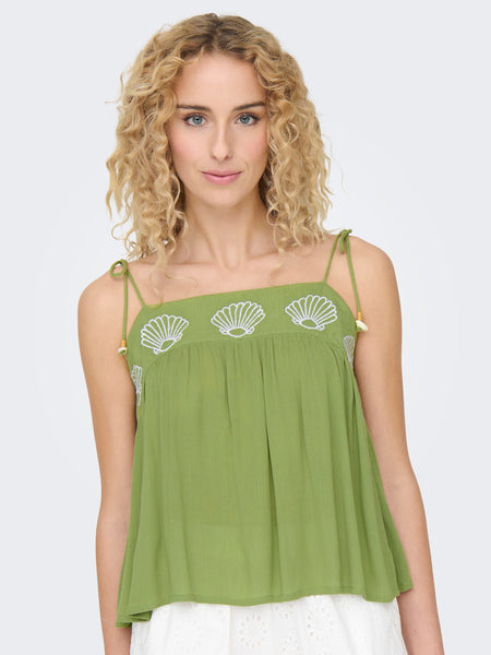 Only Green Seashell Tie Strap Smock Top