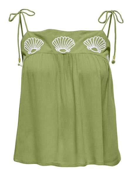 Only Green Seashell Tie Strap Smock Top