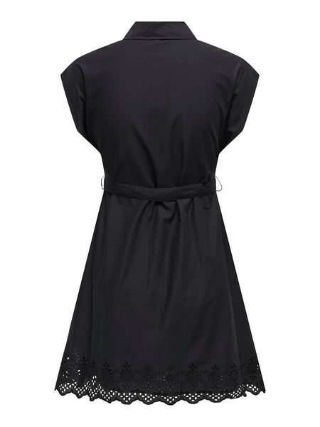 Only Black Short Sleeve Embroidered Cotton Shirt Dress